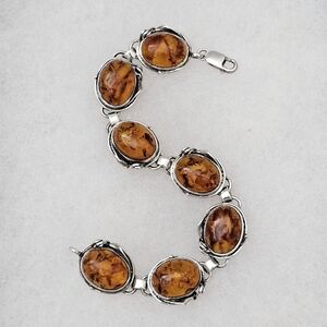 Silpada Rare Sterling Silver Leaf Oval Amber Stone Vintage Bracelet B0983